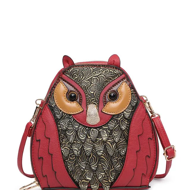 Ladies Cute Owl Shaped small Crossbody Bag with long strap A36985M Red