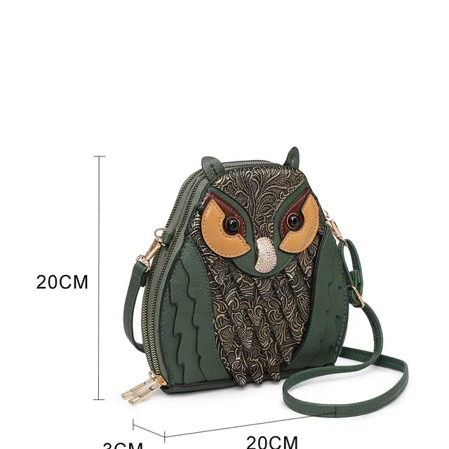 Ladies Cute Owl Shaped small Crossbody Bag with long strap A36985M Green