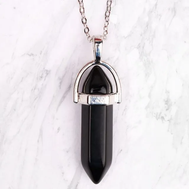 Crystal Pendant - Silver Plated Necklaces - Obsidian
