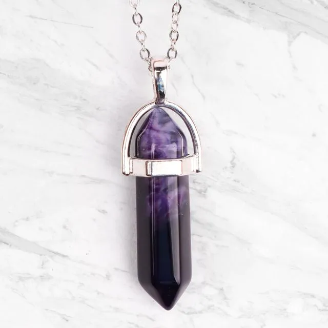 Crystal Pendant - Silver Plated Necklaces - Purple Agate