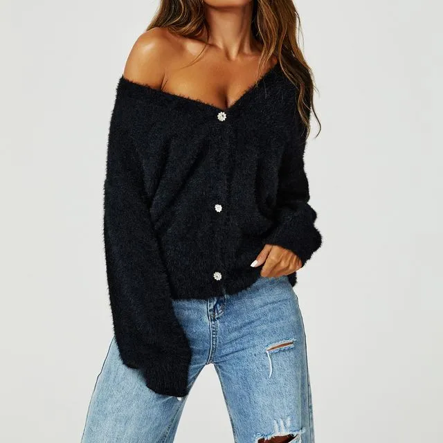 Relaxed Cozy Soft Cardigan In Black