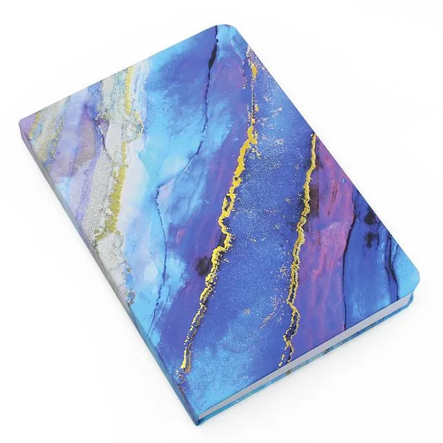 A5 Notebook Hardback Blue Marble Lined Pages Writing Journal