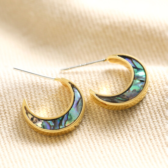 72012-Shell Crescent Moon Hoop Earrings in Gold