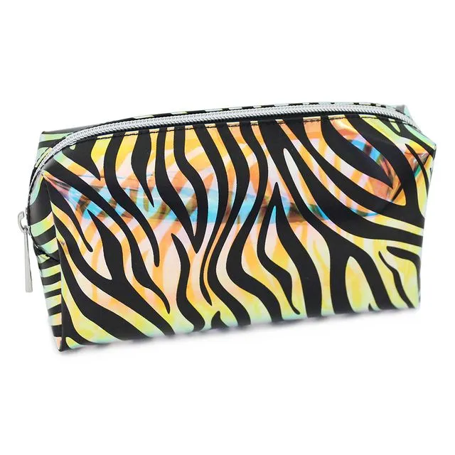 Large Black Iridescent Zebra Print Pencil Case or Makeup Bag