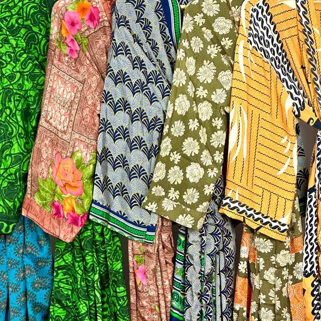 Assorted Set of 20 Recycled Boho House Robe Kimono Vintage Silk Sari Dressing Gown, Beach Coverup, Bridesmaid, Bridal, Gift |