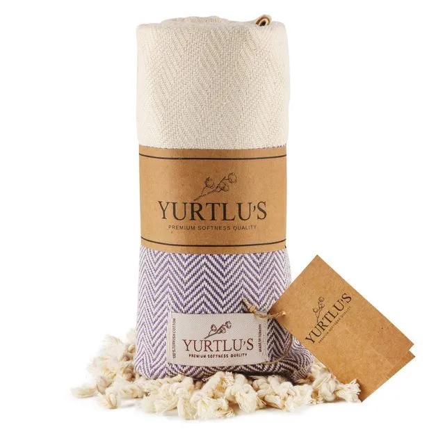 YURTLU'S TURKISH COTTON Golden Sands Series Beach Towel - Purple