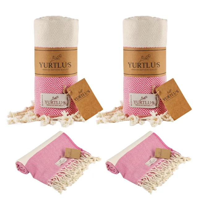 |Pack of 2| YURTLU'S TURKISH COTTON Golden Sands Series Beach Towel  - Fushia