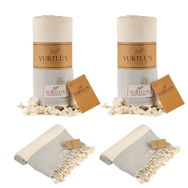 |Pack of 2| YURTLU'S TURKISH COTTON Golden Sands Series Beach Towel - Grey