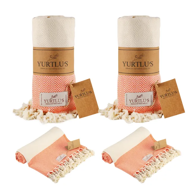 |Pack of 2| YURTLU'S TURKISH COTTON Golden Sands Series Beach Towel - Orange