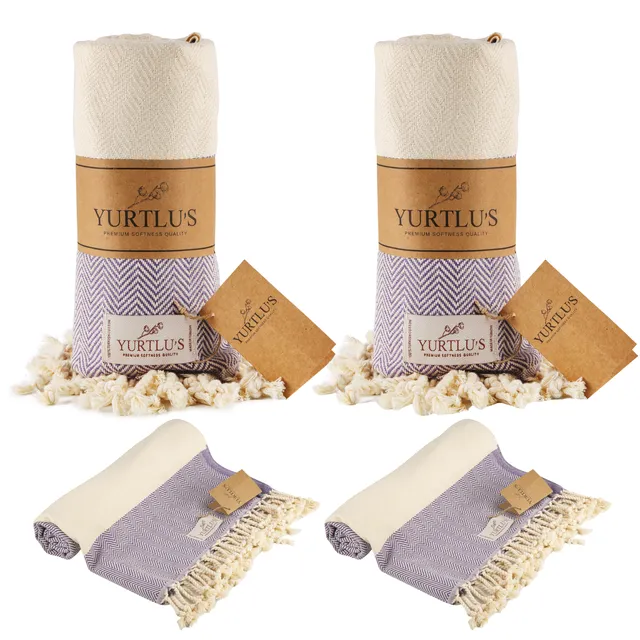 |Pack of 2| YURTLU'S TURKISH COTTON Golden Sands Series Beach Towel - Purple