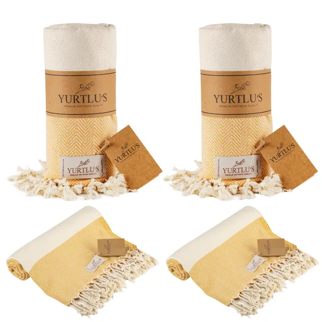 |Pack of 2| YURTLU'S TURKISH COTTON Golden Sands Series Beach Towel - Yellow