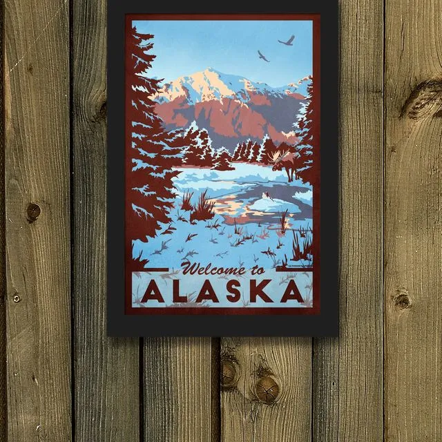Alaska Vintage Travel Poster | Retro Moose Wall Art