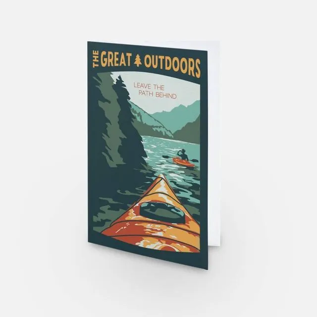 Kayak Greeting Card | Great Outdoors Retro Lake Card