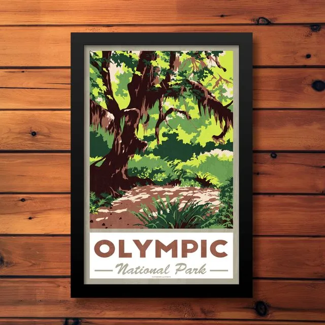 Olympic National Park Poster | Washington Retro Travel Art