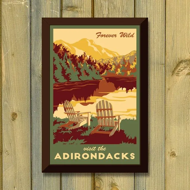 Visit the Adirondack Mountains Vintage Travel Poster
