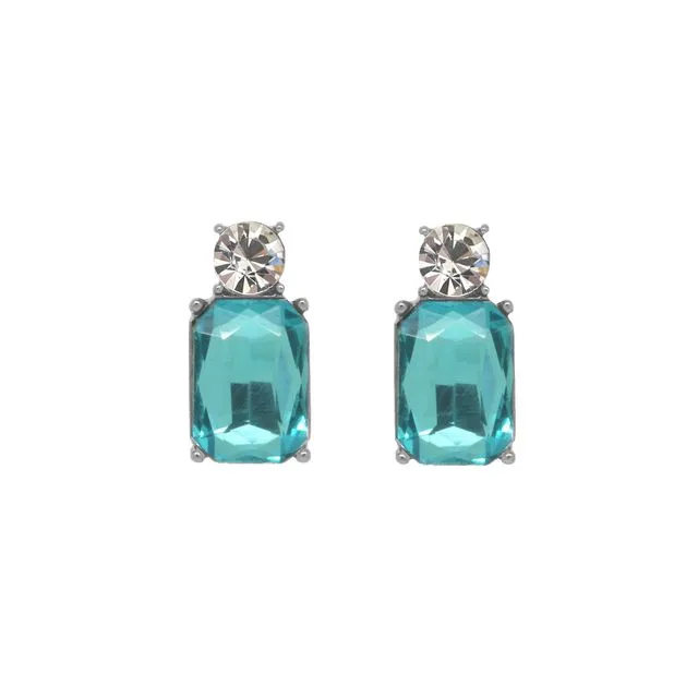 Mini Gem Earring Antique Silver with Turquoise & Clear