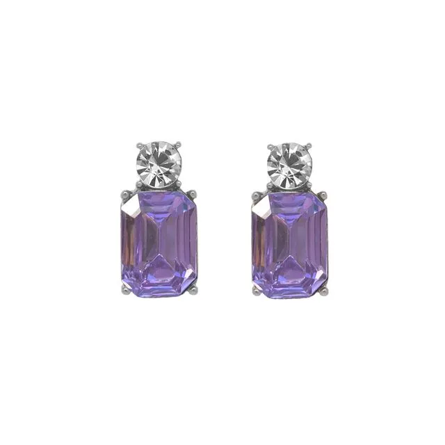 Mini Gem Earring Silver with Violet & Clear