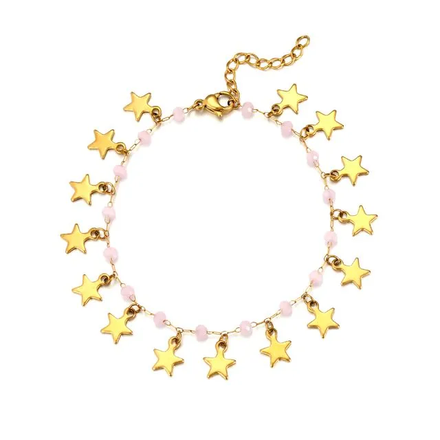 Multi Star Charm and Pink Crystal Bracelet