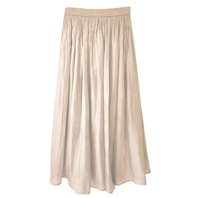 Shimmer Silk Pleat Long Skirt in Cream