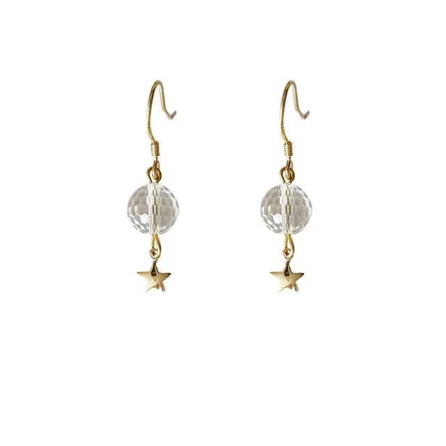 Crystal Ball with Star Drop Hook Earring in Gold