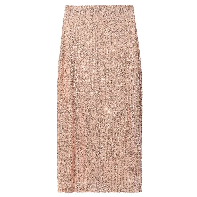 Sequin Skirt with Rear Split in Gold Size Medium