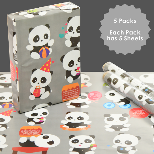 eVincE Panda Wrapping Paper, Set of 25 wraps - 5 Packs of 5 Sheets each, 70 x 50 cms size For Kids birthday, fun facts for everyone to enjoy