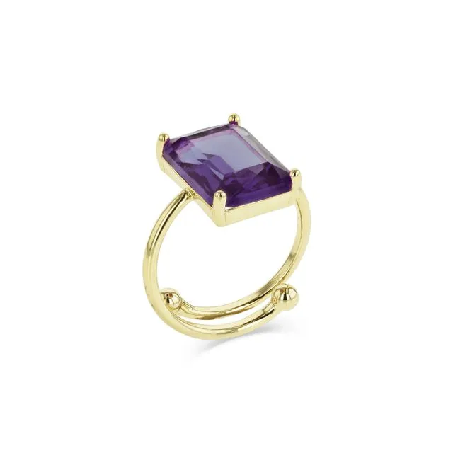 Faceted Gem Adjustable Ring in Purple