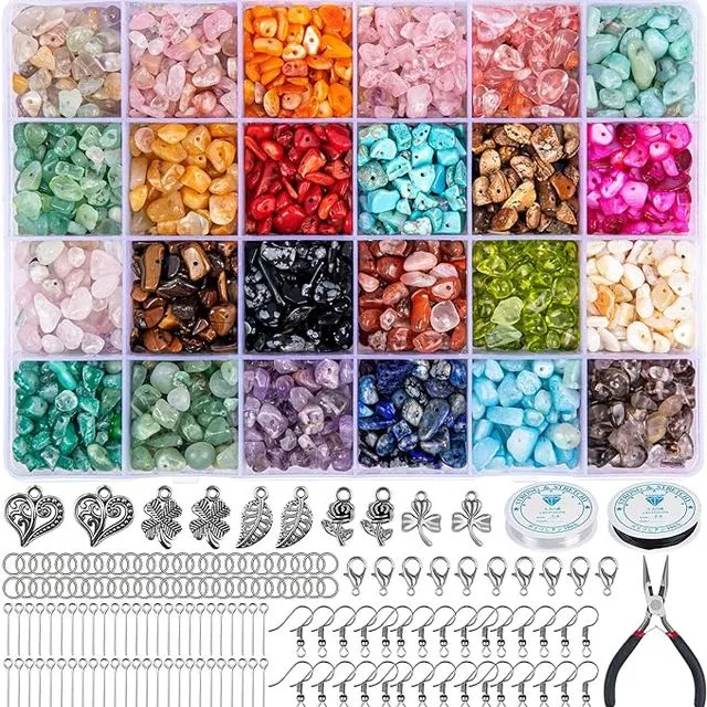 HONGTEYA 1073 Pcs Crystal Jewellery Making Kit Natural Gemstone Chip Beads Irregular Crushed Crystal Pieces 5-7mm Stone Bead Drilled Beads