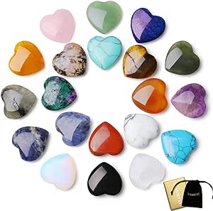 XIANNVXI 20 Pcs Healing Crystals Heart Gemstones Natural Healing Crystal Gifts Love Palm Stones Reiki Chakra Crystals Valentines Gifts
