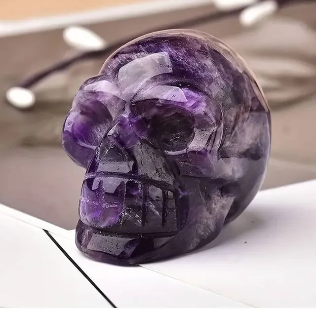 1Pc Natural Healing Crystal Skull Ornament - Natural Amethyst Gemstone Carved Head For Home Decor