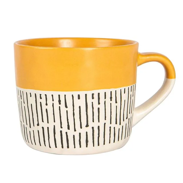 Nicola Spring Ceramic Dipped Dash Coffee Mug 385ml Mustard