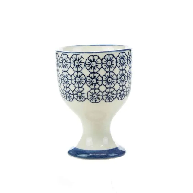 Nicola Spring Hand-Printed China Boiled Egg Cup Blue Floral
