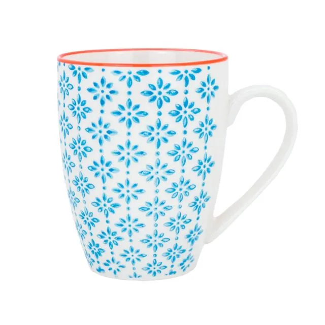 Nicola Spring Patterned Coffee Tea Mug 360ml Blue and Orange
