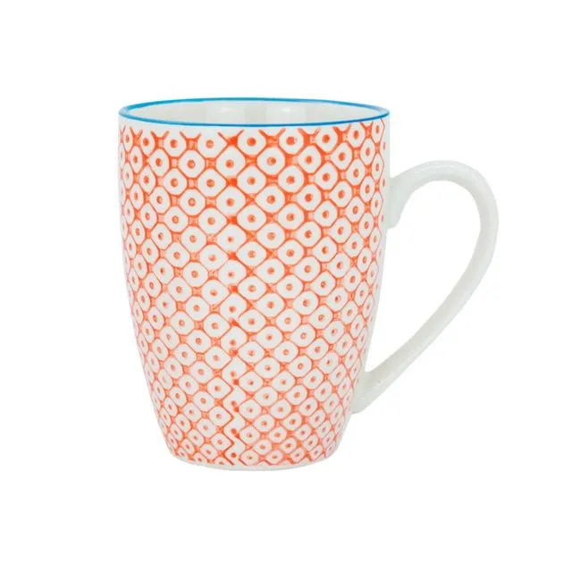 Nicola Spring Patterned Coffee Tea Mug 360ml Orange and Blue