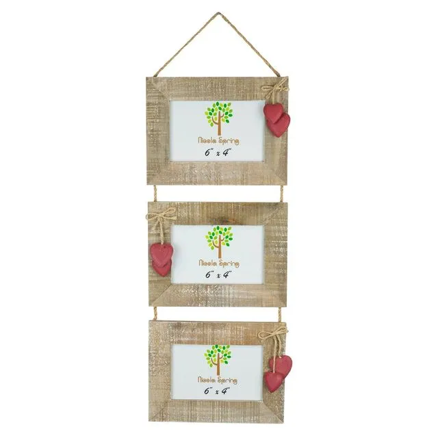Nicola Spring Triple Wooden Hanging Frame 6x4 Red Hearts