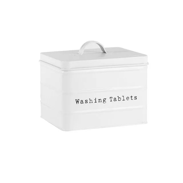 Harbour Housewares Metal Washing Tablets Tin - Matt White