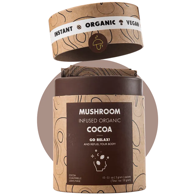 Go Relax – organic instant Cocoa with Chanterelle & Reishi - NEW packaging 10 Servings (Case of 20 Tubes)