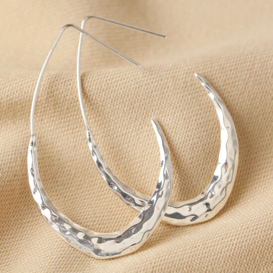 64574-Hammered Teardrop Hoop Earrings in Silver