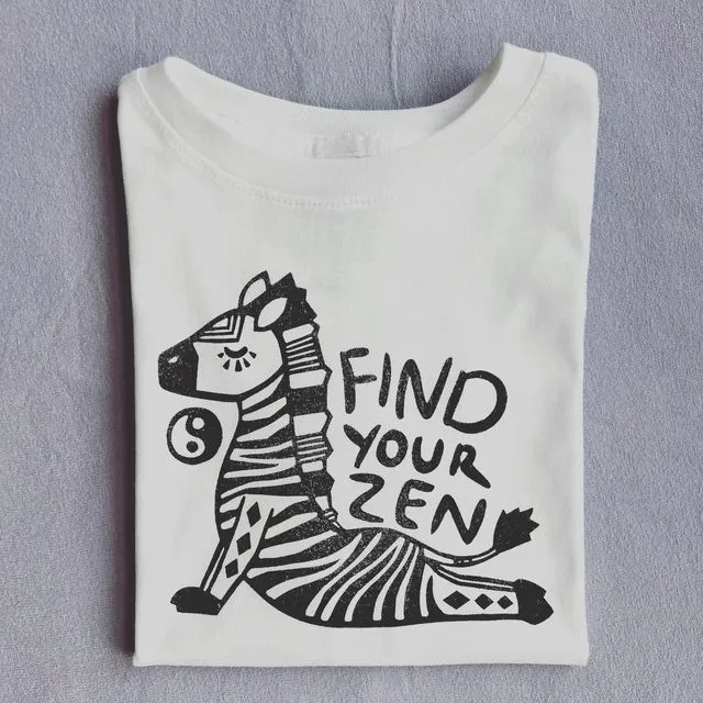 Zen Zebra Kids Tee Shirt, Yoga Children's clothes, White