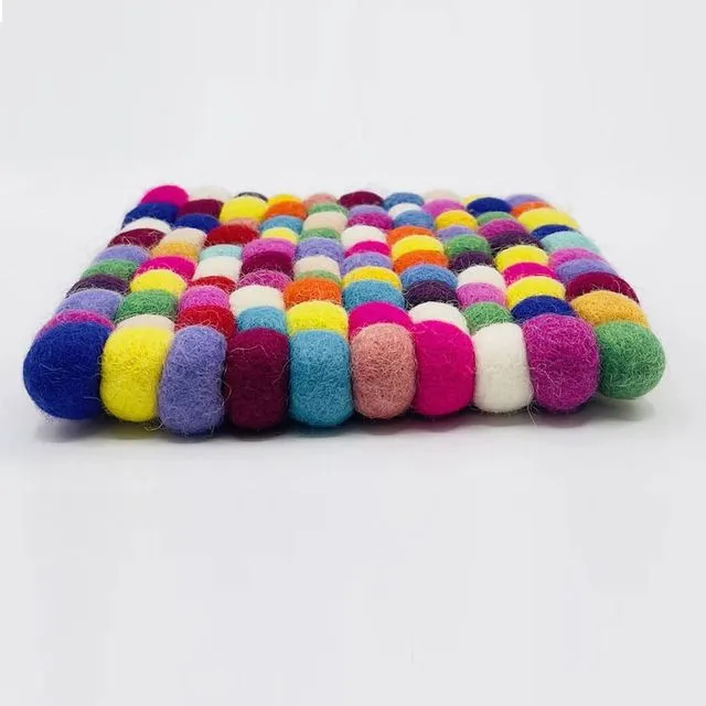 17cm x 17cm Felt Wool Ball Trivet - Set of 8