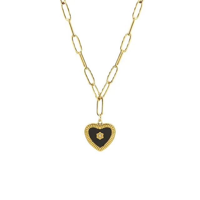 Crystal heart pendant necklace in black