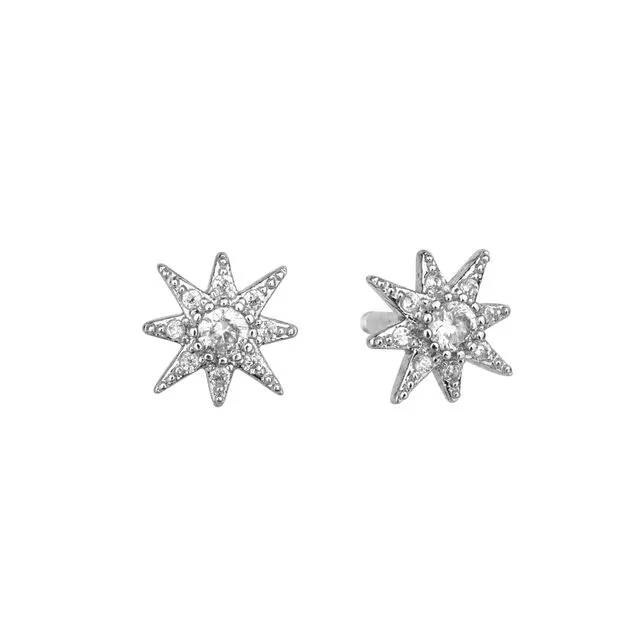 Crystal star earring in silver