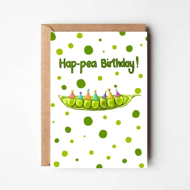 Hap-pea Birthday, a pea themed Children's birthday card