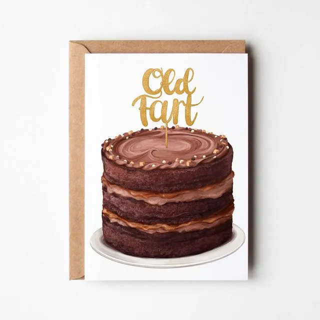 Old fart chocolate cake themed birthday card