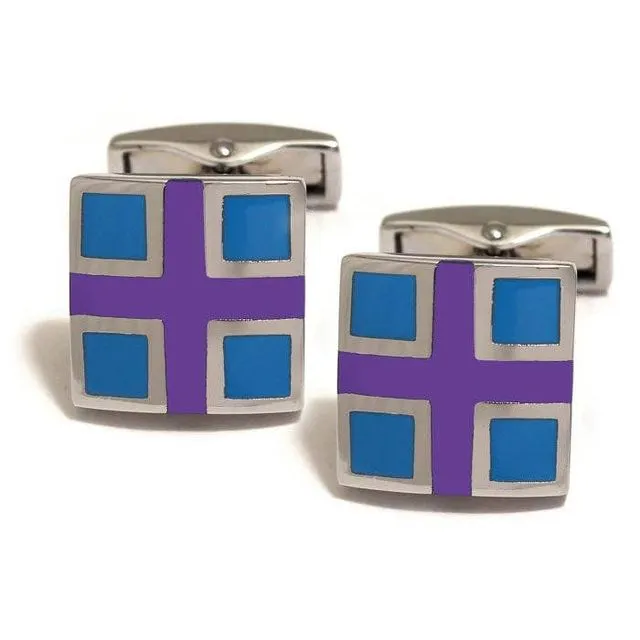 Cross Purple and Turquoise Square Cufflinks