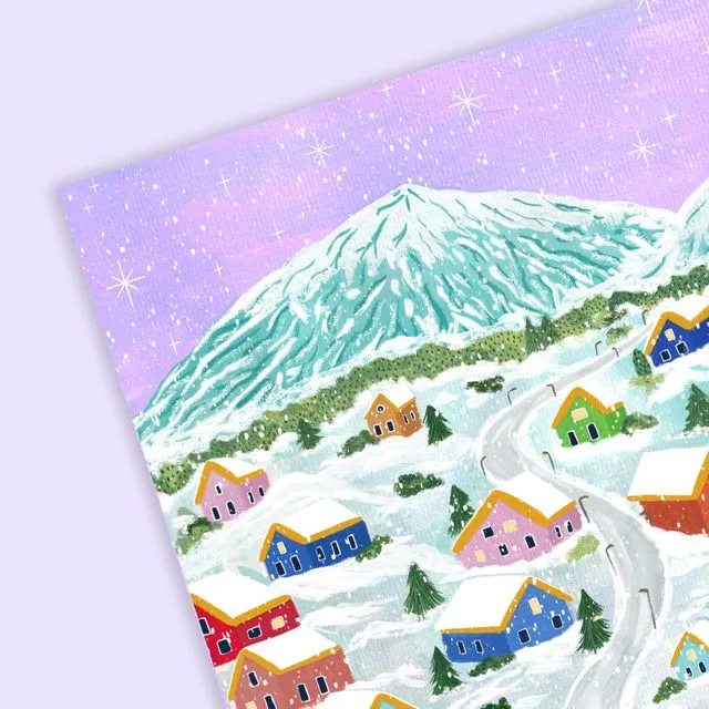 Winter Village Christmas Wrapping Paper Flat Sheets