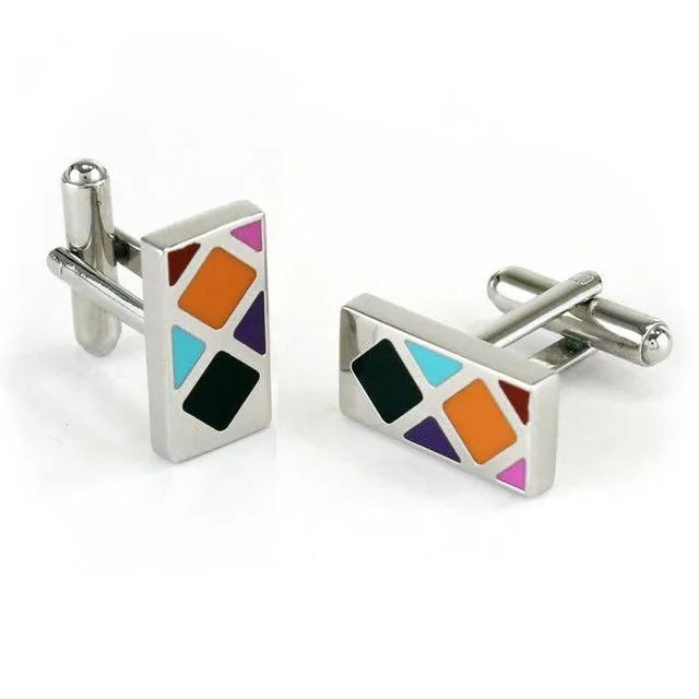 Multi Coloured Silver Finished Cufflinks