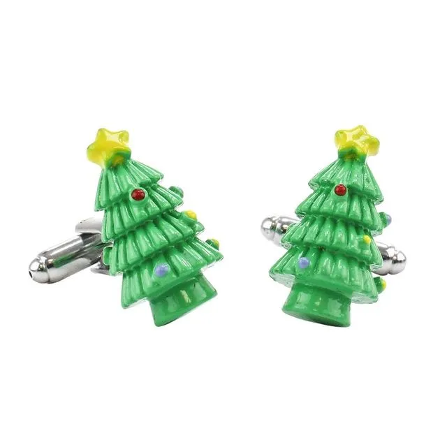 Novelty 3D Christmas Tree Green Cufflinks
