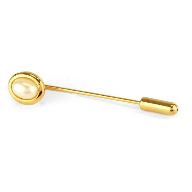 Oval Gilt Finish Pearl Effect Tie Pin
