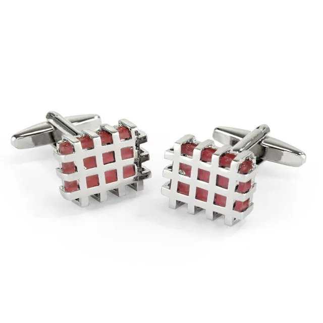Silver Finish with Pink Cage Cufflinks